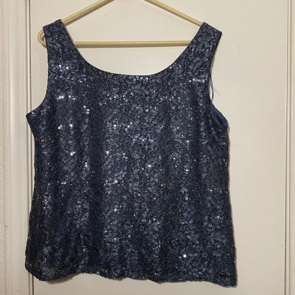 R&M Richards Women's Gray Shift Sequin Sleeveless Party Tank Top 14